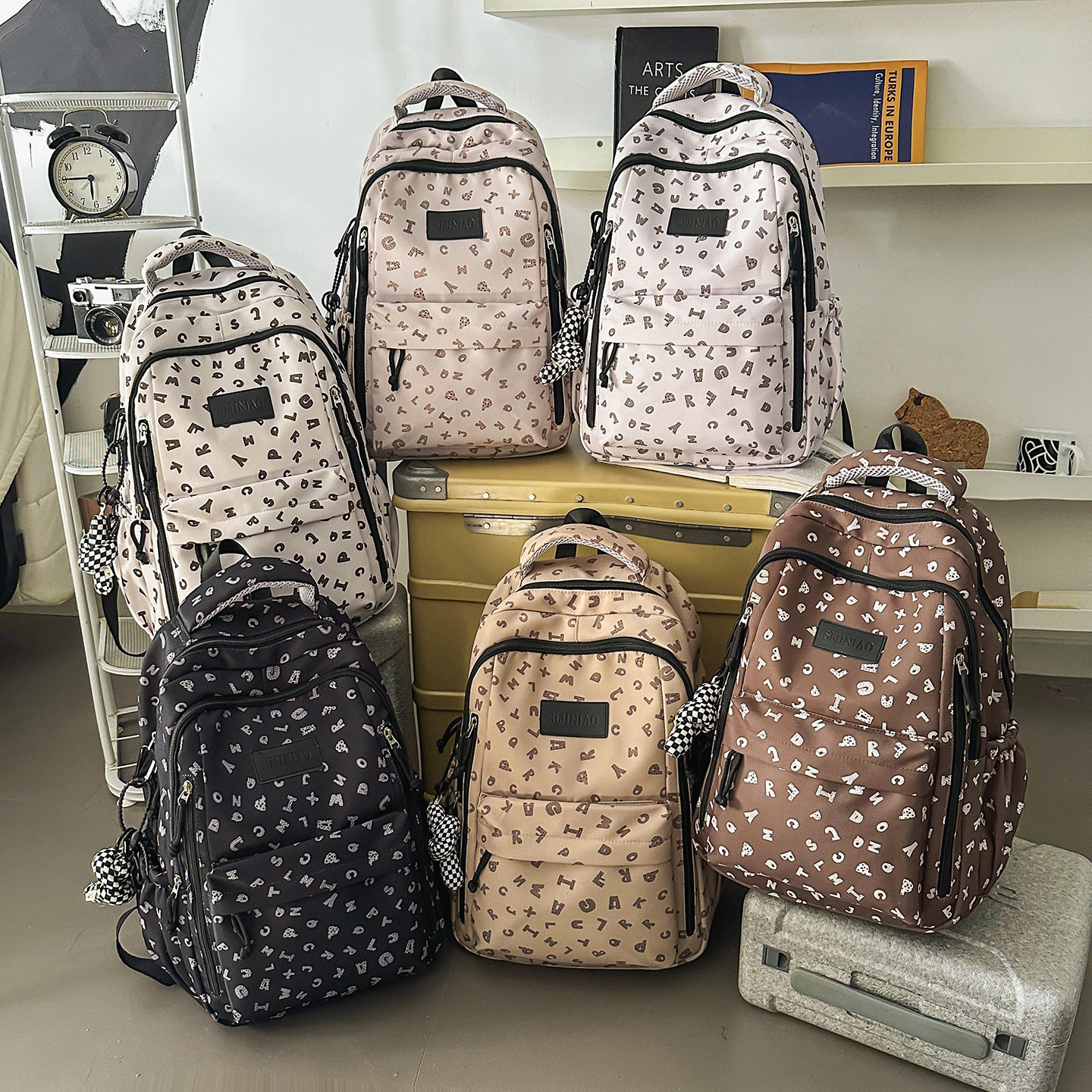 原宿风双肩包潮韩版ins大容量背包日系字母初高中学生书包高颜值
