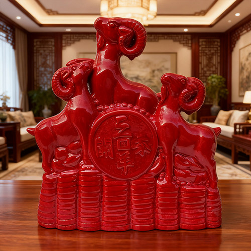 陶瓷羊摆件客厅装饰品三羊开泰