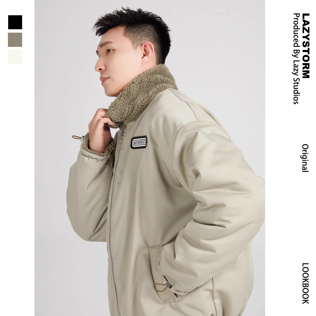 LAZYSTORM 羊羔毛外套男冬装新款韩版宽松加厚羊羔绒两面穿棉服潮