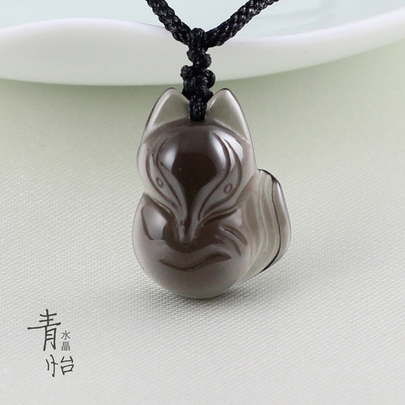 青怡水晶 平价 热卖冰种 黑曜石 狐狸女款 吊坠 防小人 包邮