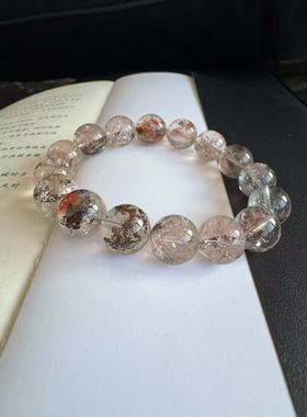 稀有水晶收藏多矿共生粉色矿物铜矿针铁矿赤铁矿手串