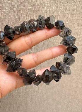 编号60-4号 天然黑闪灵钻手挑黑武士男款水晶手链双尖闪灵钻