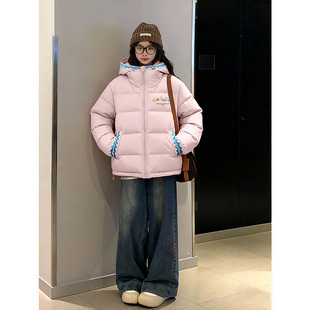 短款初中生粉色90白鸭绒羽绒服女冬季小个子设计感小众连帽外套潮