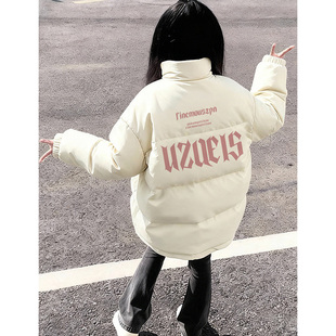 oversize慵懒风90白鸭绒羽绒服女冬季加厚保暖初中生白色立领外套