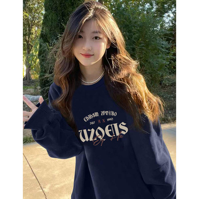 藏青色加绒加厚无帽卫衣oversize