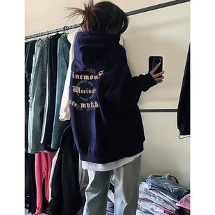 oversize宽松原创字母休闲上衣 新款 美式 潮牌hiphop连帽卫衣女秋季