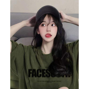 复古潮牌高级感短袖 宽松百搭街头休闲军绿色打底T恤ins 女2025夏季