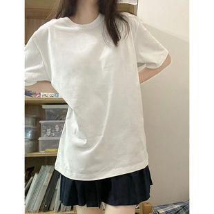 宽松圆领叠穿学生穿搭上衣潮 春季 白色纯棉重磅短袖 t恤女2025新款