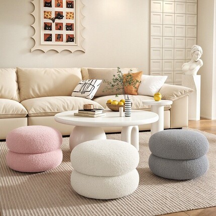 Cream-Style Small Stool for Home Use, Suitable for Living Room Coffee Tables, Sofa Round Stool, Low Stool, Creative Seating Cushion, Children's Shoe-Changing Stool