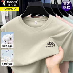 体恤上衣服男 凉感宽松重磅白色内搭半截袖 啄木鸟含棉短袖 t恤夏季