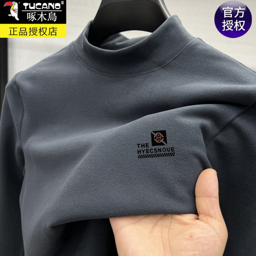 啄木鸟男士德绒保暖磨毛长袖t恤