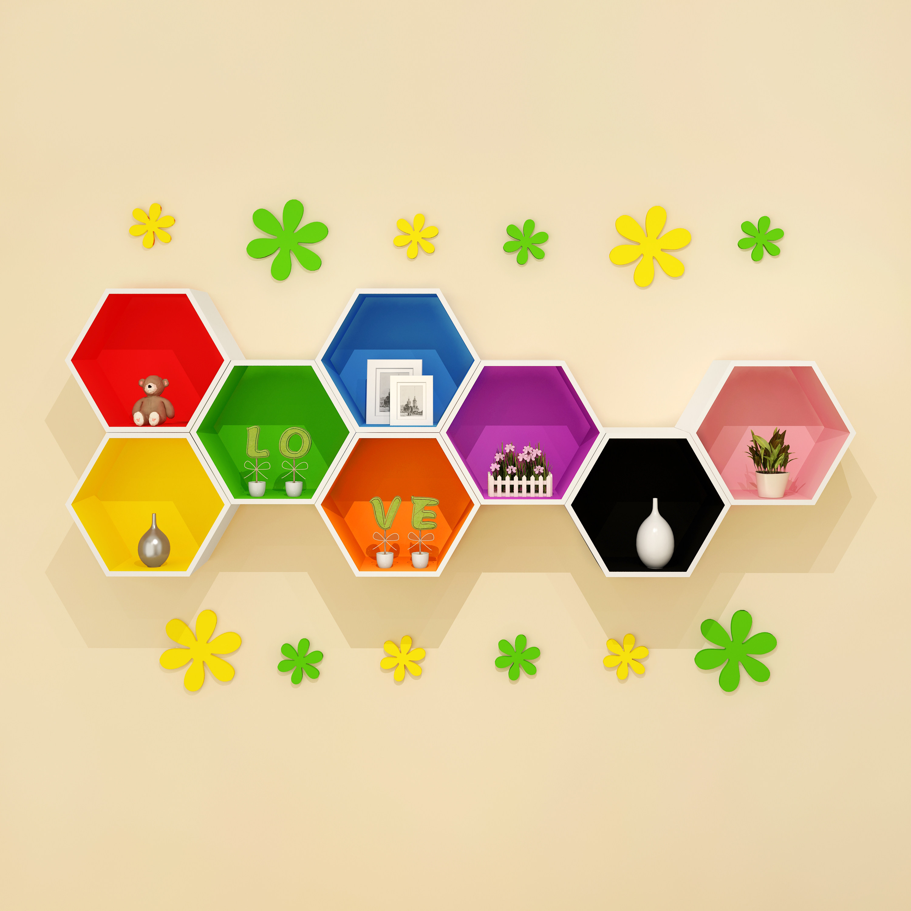 墙上置物架菱形创意隔板格子隔板墙上六边形壁挂电视背景墙装饰