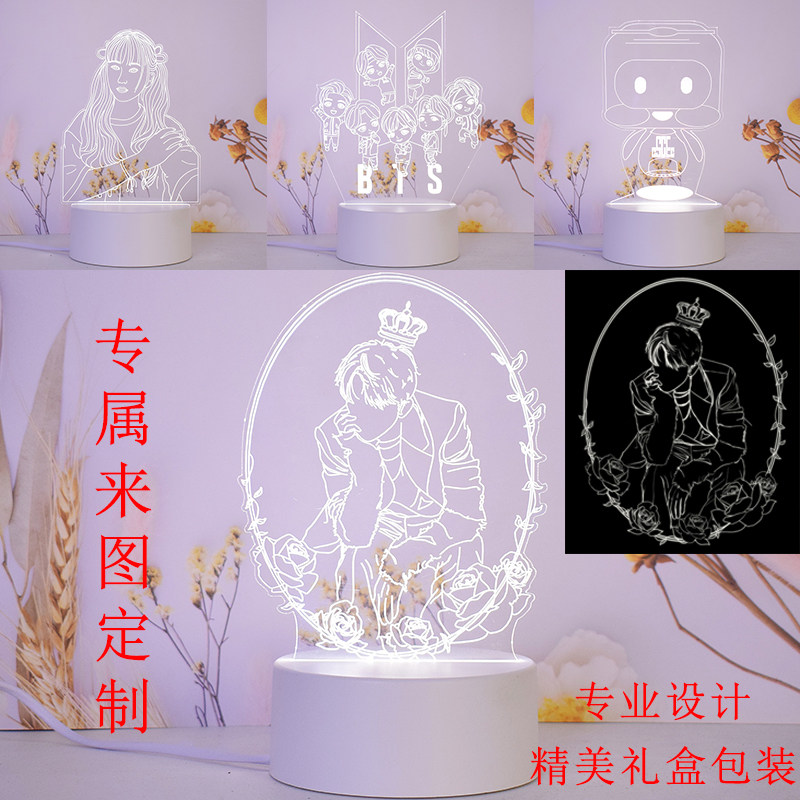 真人照片来图定制diy小夜灯卡通