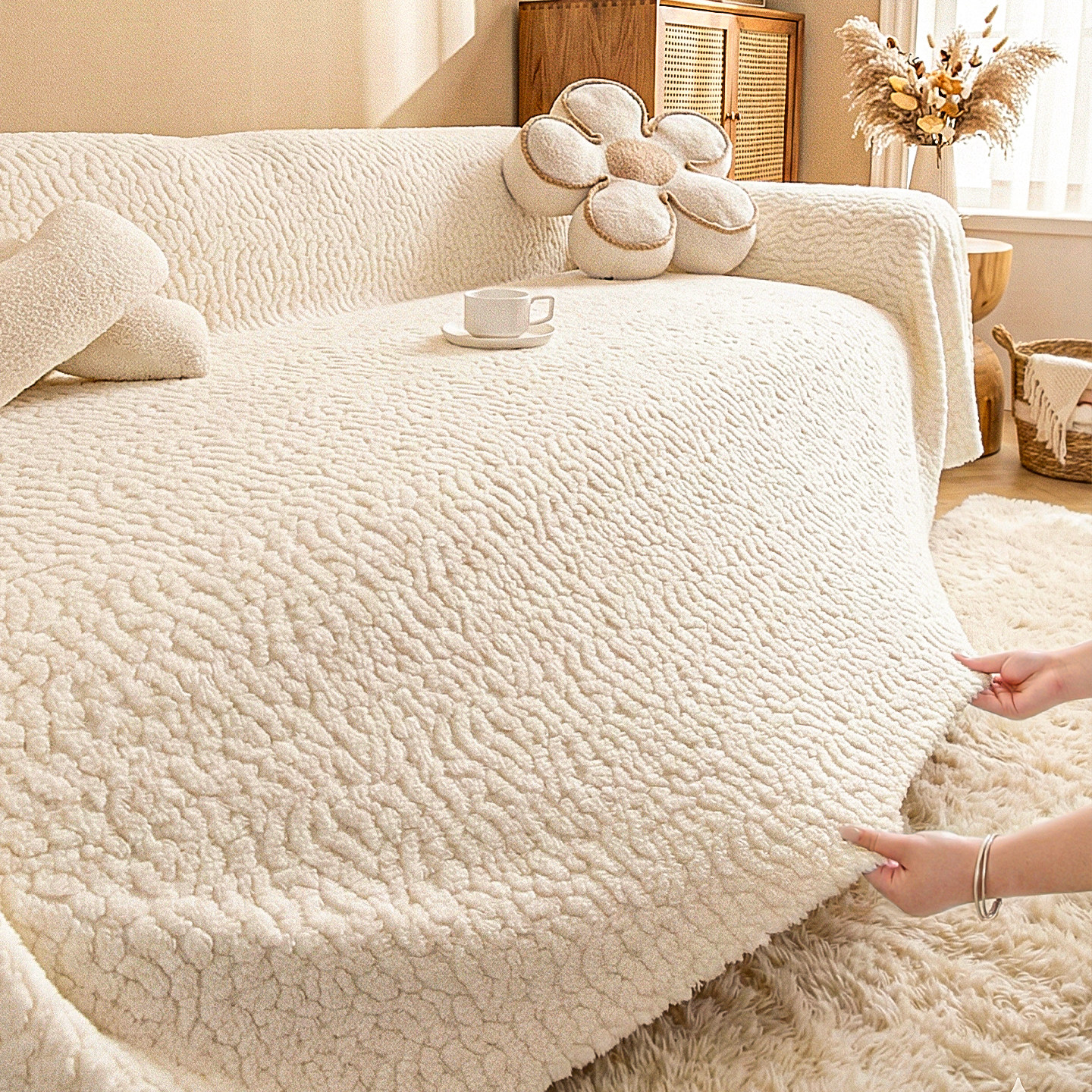 毛绒沙发盖布冬季2025新款奶油风加厚沙发巾一片式全包防滑毛毯,居家布艺,沙发套,淘宝优惠券,粉丝福利购,淘宝优惠卷