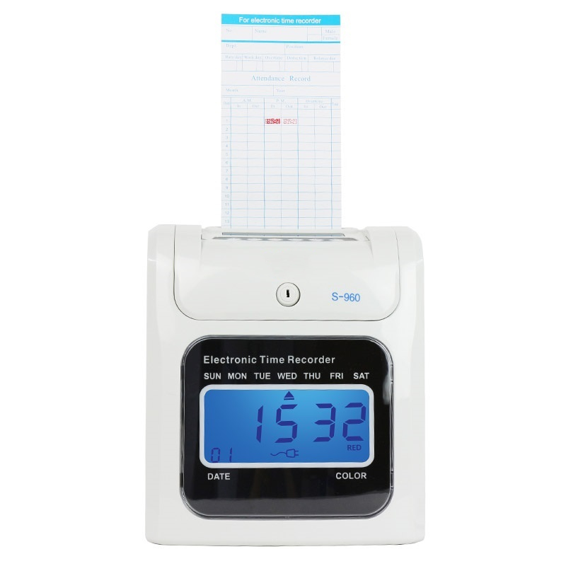 香港英文纸卡打卡钟插卡纸式电子考勤机打卡机工卡打咭锺停电打卡