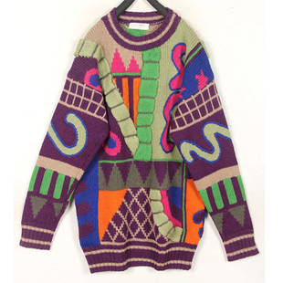 秋冬装日本孤品复古古着vintage紫薯色毛毛虫软糖中长款手工毛衣