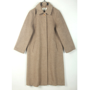 秋冬装孤品复古古着vintage米杏色长茸毛条纹肌理古法羊毛呢大衣