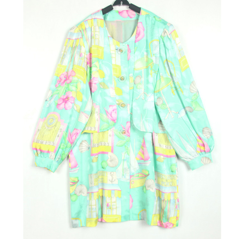 春夏装孤品复古日本中古着vintage梦幻印花真丝蚕丝长款衬衫上装