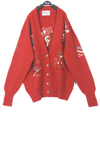 秋冬装孤品复古古着vintage日本棕红色手工刺绣各式运动针织毛衣