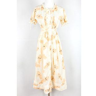 春夏装孤品复古古着vintage绝版pink house狗牙段段纯棉连衣裙