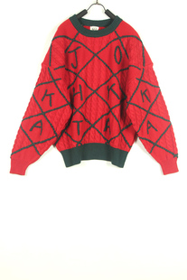 秋冬装孤品复古古着vintage日本红色字母手工刺绣麻花套头毛衣