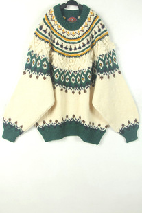 秋冬装孤品复古日本中古着vintage绿色摩天轮传统全手工粗针毛衣