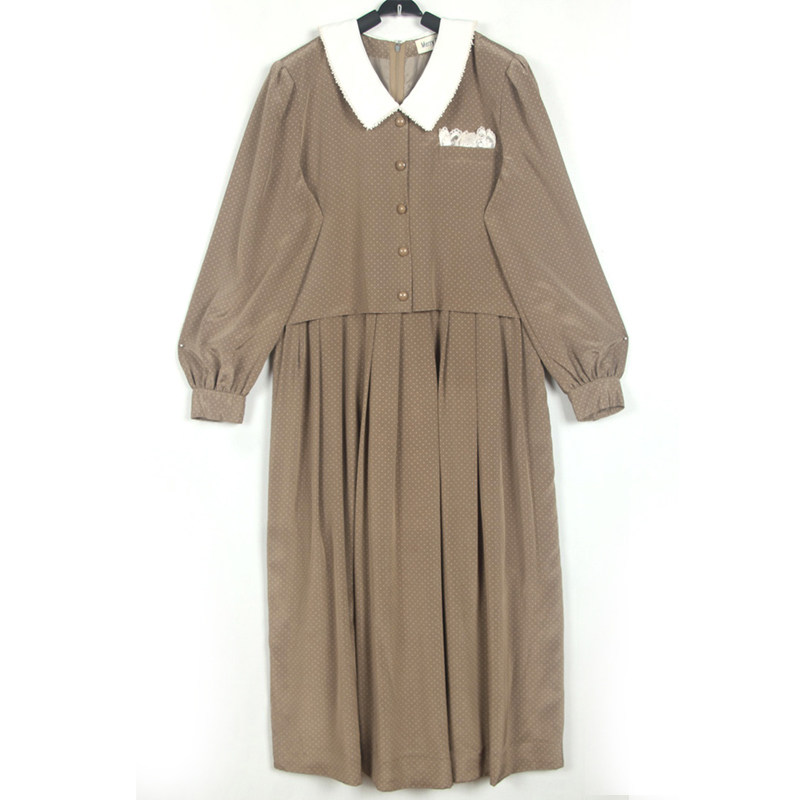 春夏装孤品复古日本中古着vintage法式少女小波点蕾丝连衣裙