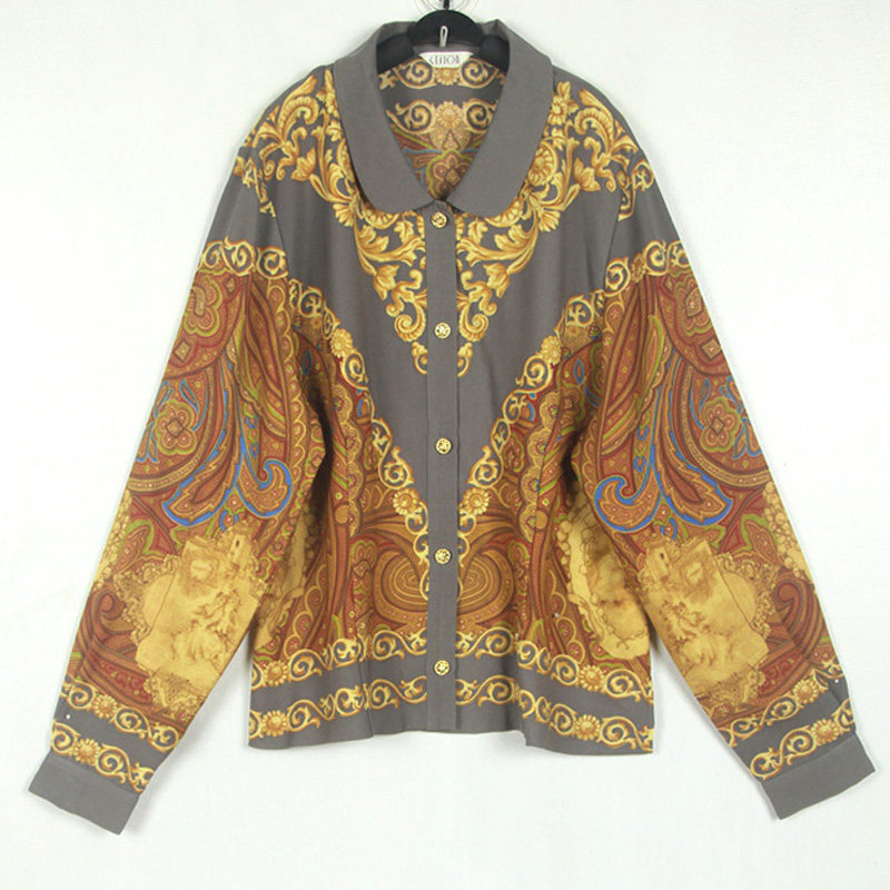 春夏装孤品复古日本中古着vintage巴洛克穿白裙子的女童图案衬衫