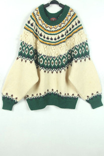 秋冬装孤品复古古着vintage绿色摩天轮手工编织套头毛衣男女
