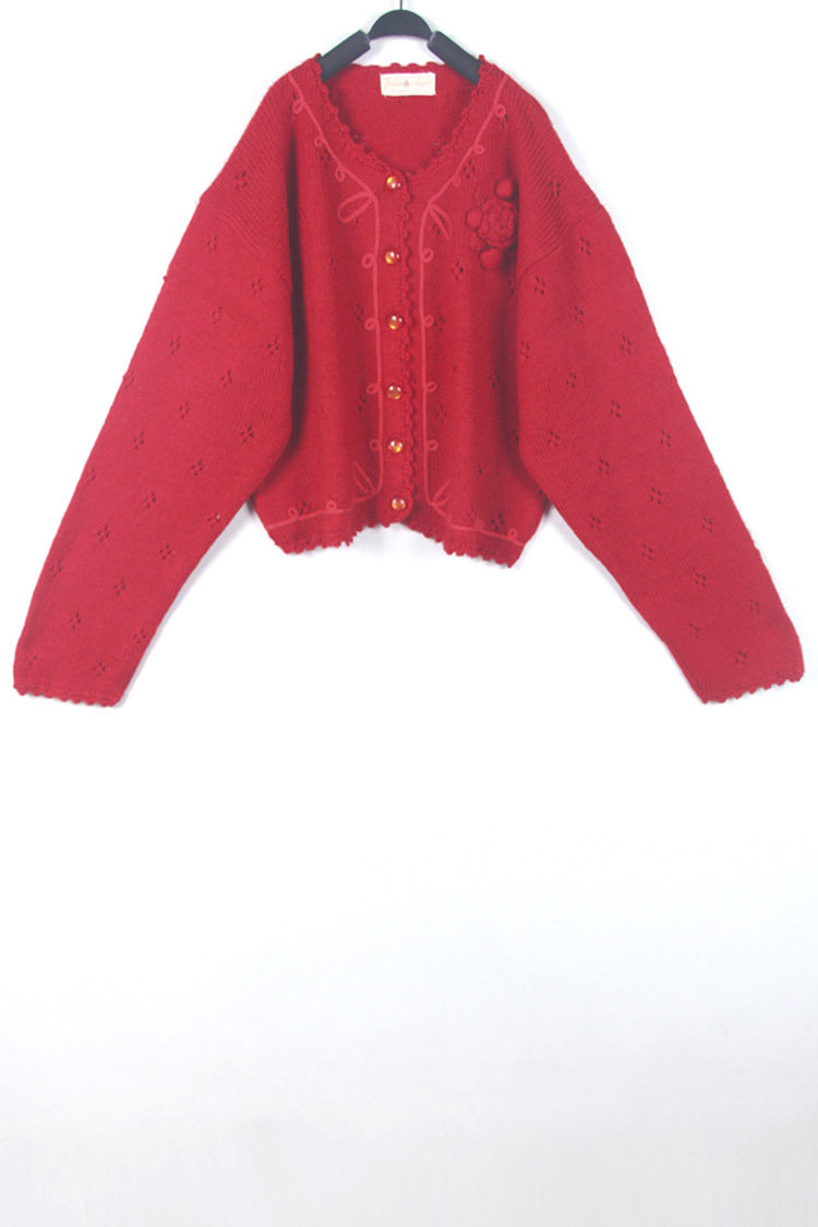 vintage短款钩花手工毛衣