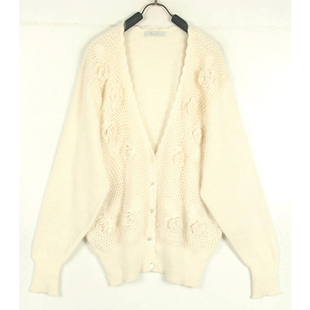 秋冬装孤品复古古着vintage米白色安哥拉兔毛双层手工毛衣