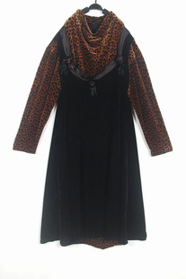 春秋装孤品复古古着vintage豹纹金丝绒娃娃款假两件长袖连衣裙