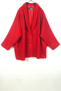 秋冬装孤品复古古着vintage正红色马海毛长茸毛日本制毛衣外套