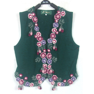 秋冬孤品复古古着vintage墨绿手工钩织立体花花果果马甲马海毛衣