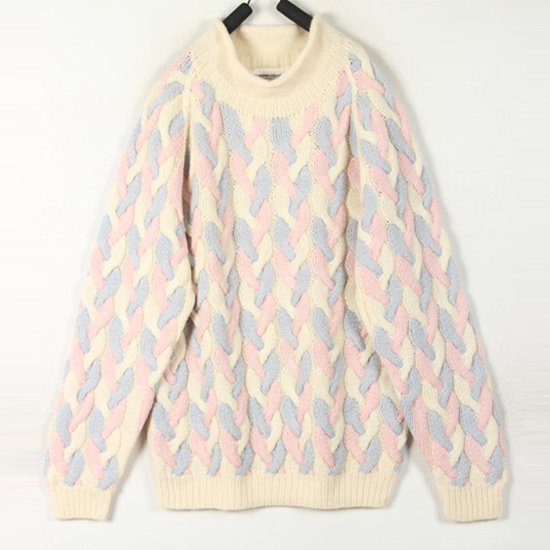 秋冬装孤品复古古着vintage马卡龙色麻花高领日本手工钩织毛衣