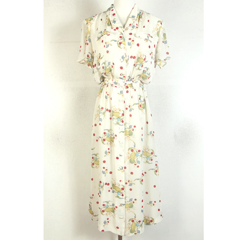春夏PINK HOUSE孤品复古着vintage日本米白花果园樱桃超长连衣裙