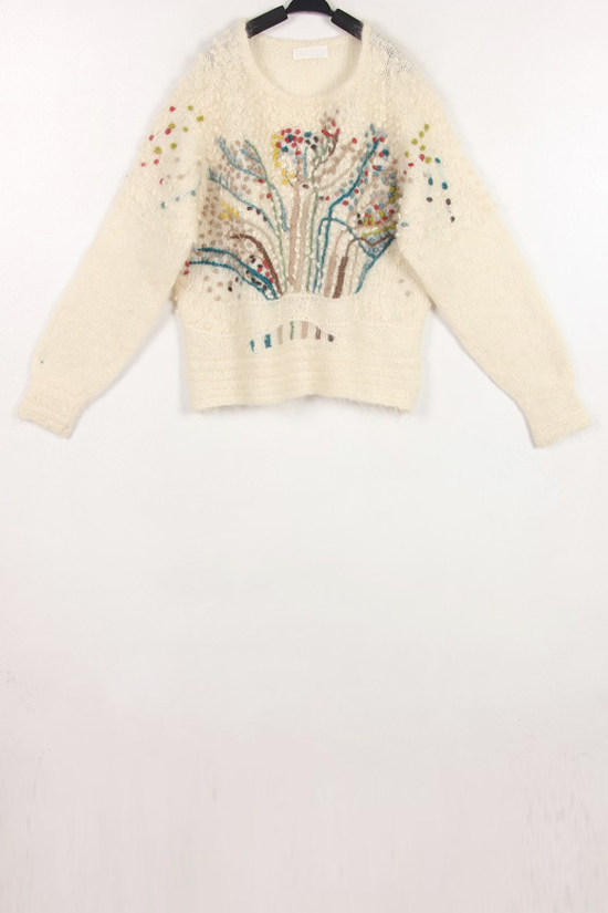 VINTAGE米白色立体钩花