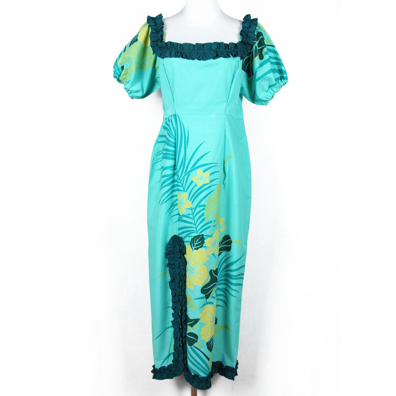 春夏装孤品复古古着vintage美式度假风泡泡袖棉质超长直筒连衣裙