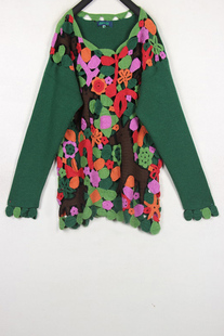 秋冬装孤品复古古着vintage深绿色立体卡通小驴套头手工羊毛毛衣