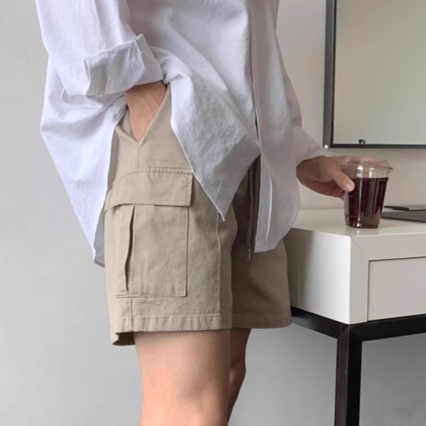 美式纯棉斜纹工装短裤男多口袋宽松五分裤休闲运动马裤外穿大裤衩