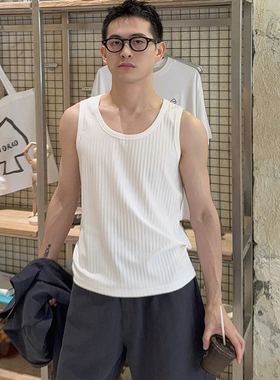 cityboy华夫格提花背心男肌理感宽松无袖t恤大领口打底坎肩小马甲