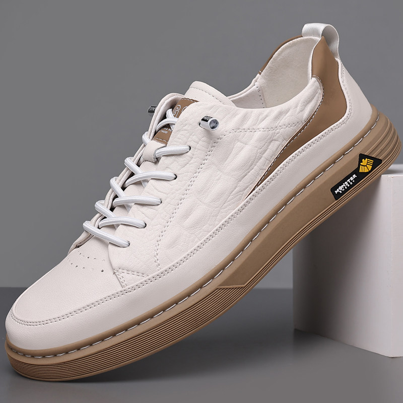 2024新款一脚蹬鳄鱼纹男鞋真皮鞋休闲运动板鞋春季百搭男小白鞋夏