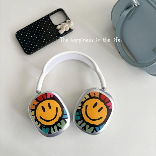 真防摔减震 适用于苹果AirPods 蓝牙保护TPU硅胶软壳 max 粉色腮红笑脸airpods Max头戴式 耳机保护套简约