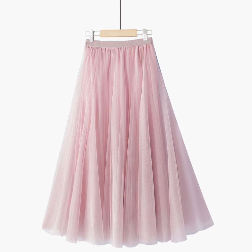 秋冬甜美20片拼接超大摆高腰梦幻纯色百褶a字显瘦仙女网纱半身裙