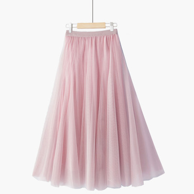 秋冬甜美20片拼接超大摆高腰梦幻纯色百褶a字显瘦仙女网纱半身裙