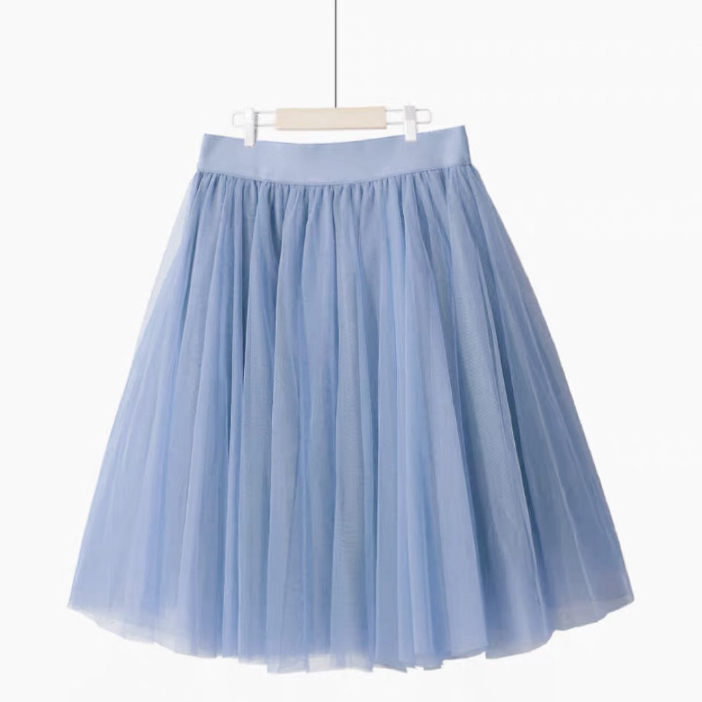 秋冬新款高腰显瘦纯色百搭a字裙蓬蓬裙度假风纱裙短款网纱半身裙