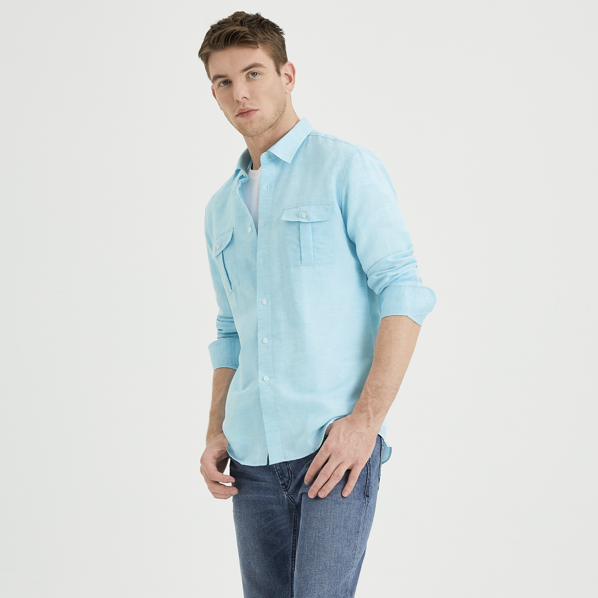 复古棉麻混纺双口袋秋季薄款外套