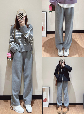 一条过冬 温暖磨毛显瘦直筒加绒灰色卫裤可束脚休闲裤