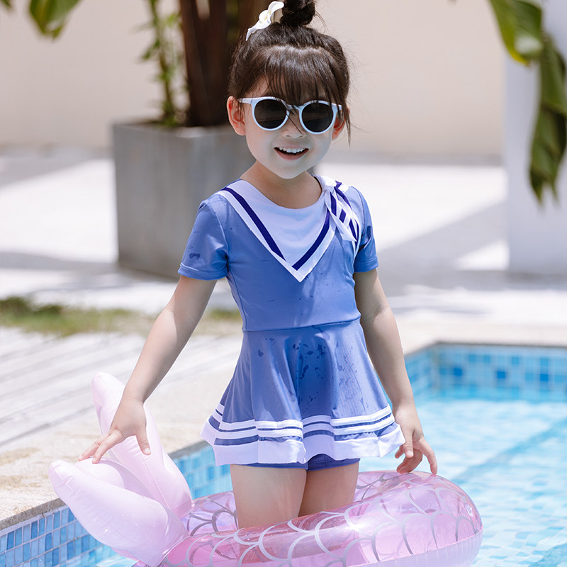 女童泳衣女孩游泳衣儿童泳衣裤小中大童分体短袖套装女宝宝泳装夏