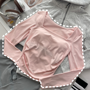 长袖 带胸垫裸感瑜伽服运动显瘦健身服普拉提训练服881